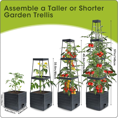 2 Packs Raised Garden Bed Tomato Planter with Trellis, 57" Tomato Cages for Climbing Vegetables Plant, Self Watering Planters Box for Garden Pots for Patio Greenhouse Indoor Outdoor（2PCS）