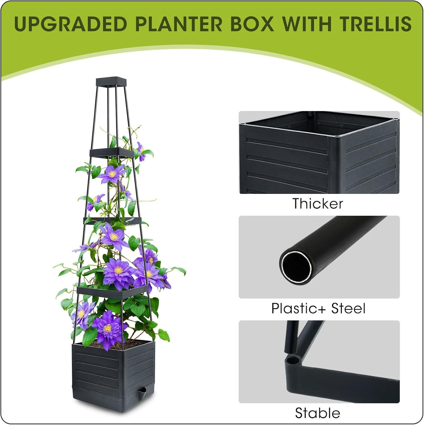 2 Packs Raised Garden Bed Tomato Planter with Trellis, 57" Tomato Cages for Climbing Vegetables Plant, Self Watering Planters Box for Garden Pots for Patio Greenhouse Indoor Outdoor（2PCS）
