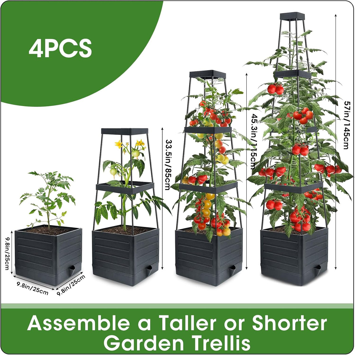 2 Packs Raised Garden Bed Tomato Planter with Trellis, 57" Tomato Cages for Climbing Vegetables Plant, Self Watering Planters Box for Garden Pots for Patio Greenhouse Indoor Outdoor（2PCS）