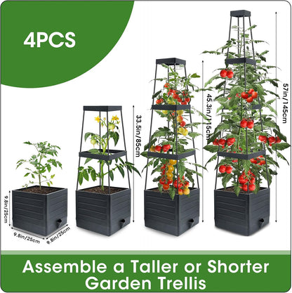2 Packs Raised Garden Bed Tomato Planter with Trellis, 57" Tomato Cages for Climbing Vegetables Plant, Self Watering Planters Box for Garden Pots for Patio Greenhouse Indoor Outdoor（2PCS）