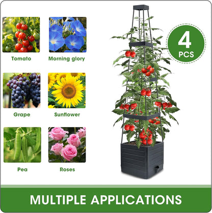 2 Packs Raised Garden Bed Tomato Planter with Trellis, 57" Tomato Cages for Climbing Vegetables Plant, Self Watering Planters Box for Garden Pots for Patio Greenhouse Indoor Outdoor（2PCS）