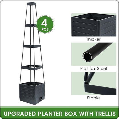 2 Packs Raised Garden Bed Tomato Planter with Trellis, 57" Tomato Cages for Climbing Vegetables Plant, Self Watering Planters Box for Garden Pots for Patio Greenhouse Indoor Outdoor（2PCS）