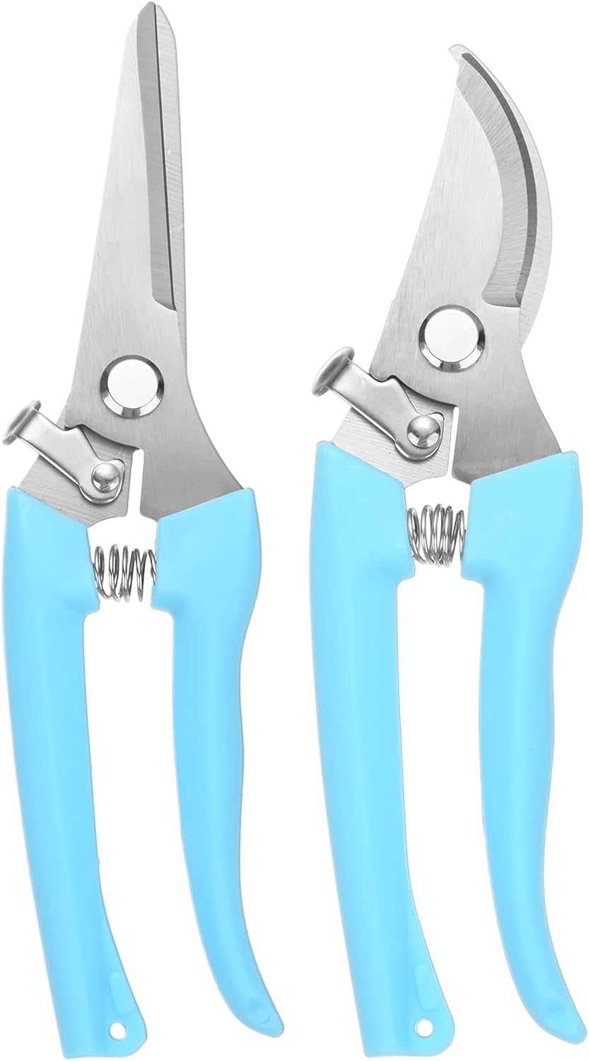 1-Set Bypass Pruning Shears for Garden, 6.7/7.6 Inch Sharp Stainless Steel Garden Scissors for Gardening/Branch/Flower Plant, Heavy Duty Hand Pruner [Blue]