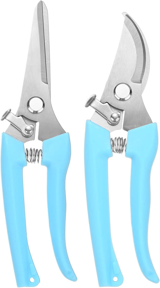 1-Set Bypass Pruning Shears for Garden, 6.7/7.6 Inch Sharp Stainless Steel Garden Scissors for Gardening/Branch/Flower Plant, Heavy Duty Hand Pruner [Blue]