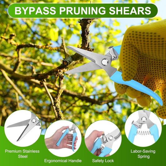 1-Set Bypass Pruning Shears for Garden, 6.7/7.6 Inch Sharp Stainless Steel Garden Scissors for Gardening/Branch/Flower Plant, Heavy Duty Hand Pruner [Blue]