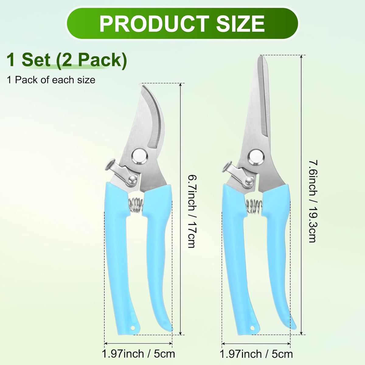 1-Set Bypass Pruning Shears for Garden, 6.7/7.6 Inch Sharp Stainless Steel Garden Scissors for Gardening/Branch/Flower Plant, Heavy Duty Hand Pruner [Blue]