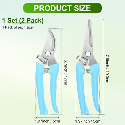 1-Set Bypass Pruning Shears for Garden, 6.7/7.6 Inch Sharp Stainless Steel Garden Scissors for Gardening/Branch/Flower Plant, Heavy Duty Hand Pruner [Blue]