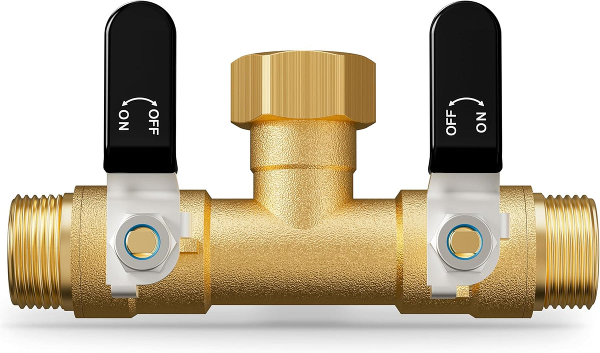 Garden Hose Splitter, 3 Way Heavy Duty Brass hose splitter, Water Hose Bib Spigot Splitter with 0.59" Full Flow Ball Valve Outlet & Shut-Off Valve 3/4'' Connector Outdoor Water Faucet Adapter