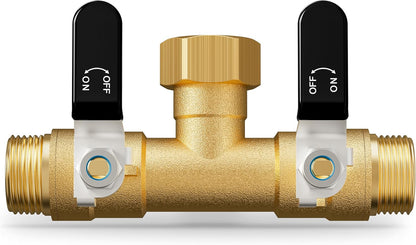 Garden Hose Splitter, 3 Way Heavy Duty Brass hose splitter, Water Hose Bib Spigot Splitter with 0.59" Full Flow Ball Valve Outlet & Shut-Off Valve 3/4'' Connector Outdoor Water Faucet Adapter