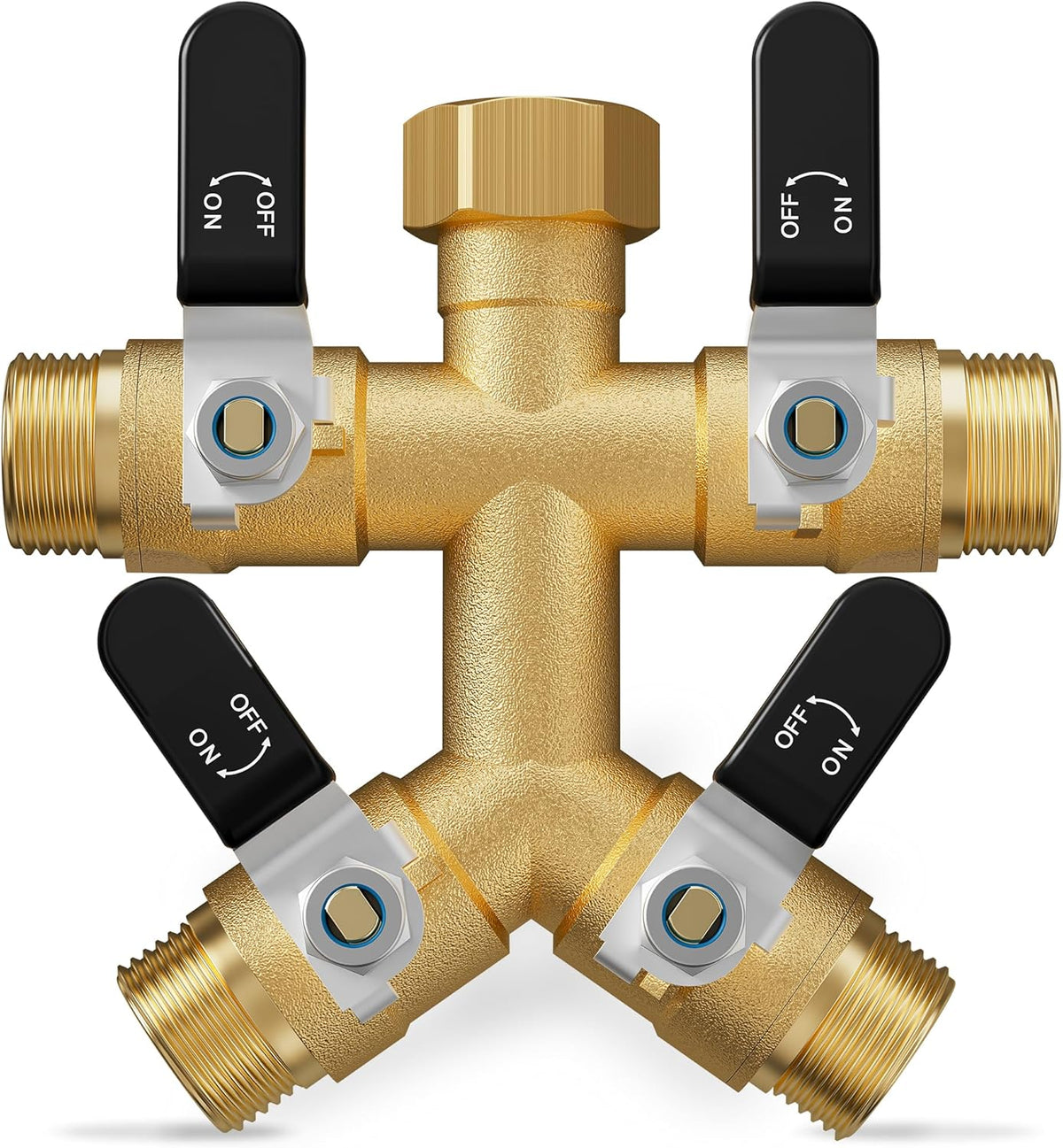 Garden Hose Splitter, 3 Way Heavy Duty Brass hose splitter, Water Hose Bib Spigot Splitter with 0.59" Full Flow Ball Valve Outlet & Shut-Off Valve 3/4'' Connector Outdoor Water Faucet Adapter