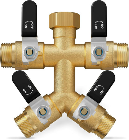 Garden Hose Splitter, 3 Way Heavy Duty Brass hose splitter, Water Hose Bib Spigot Splitter with 0.59" Full Flow Ball Valve Outlet & Shut-Off Valve 3/4'' Connector Outdoor Water Faucet Adapter