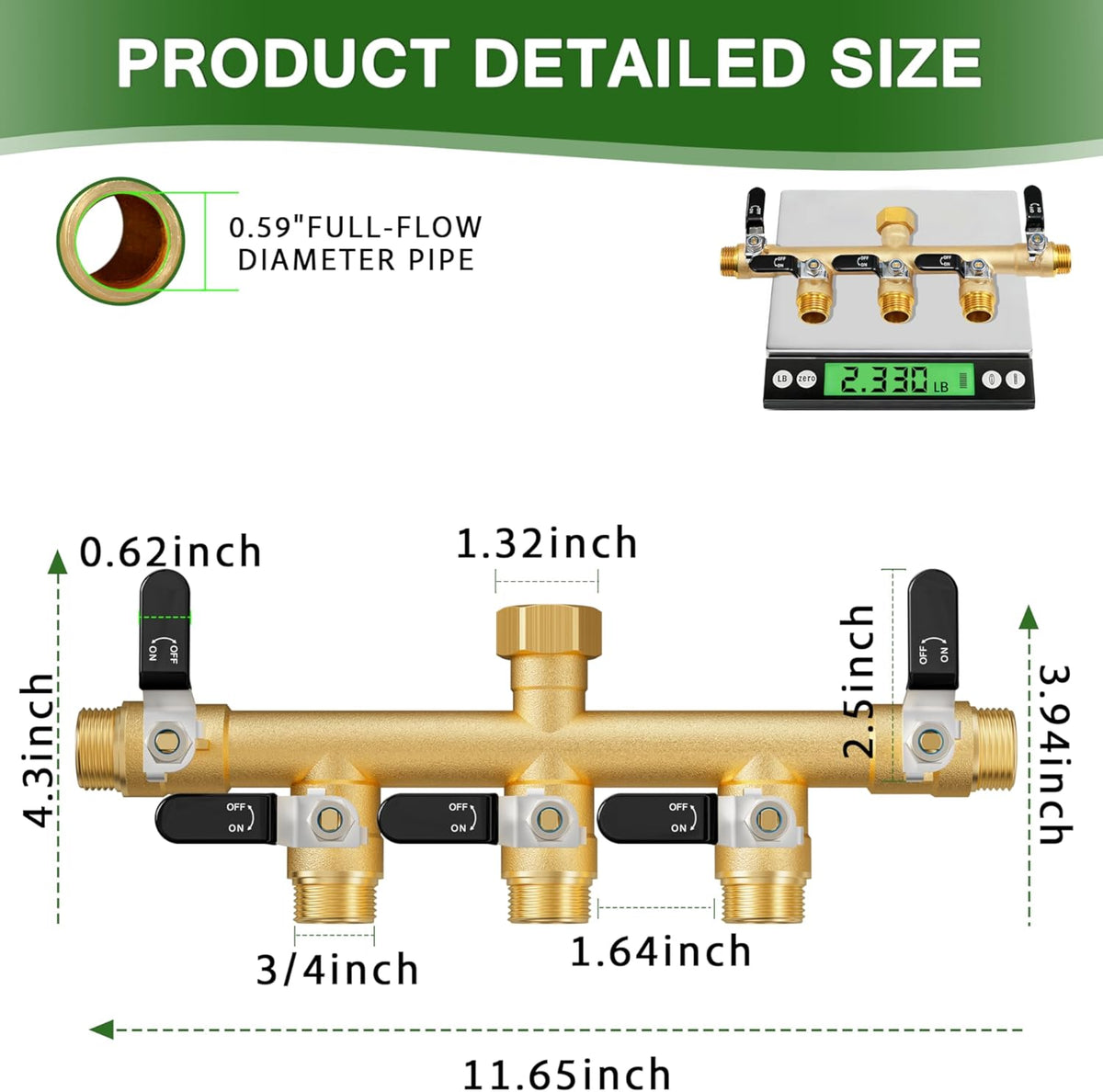 Garden Hose Splitter, 3 Way Heavy Duty Brass hose splitter, Water Hose Bib Spigot Splitter with 0.59" Full Flow Ball Valve Outlet & Shut-Off Valve 3/4'' Connector Outdoor Water Faucet Adapter