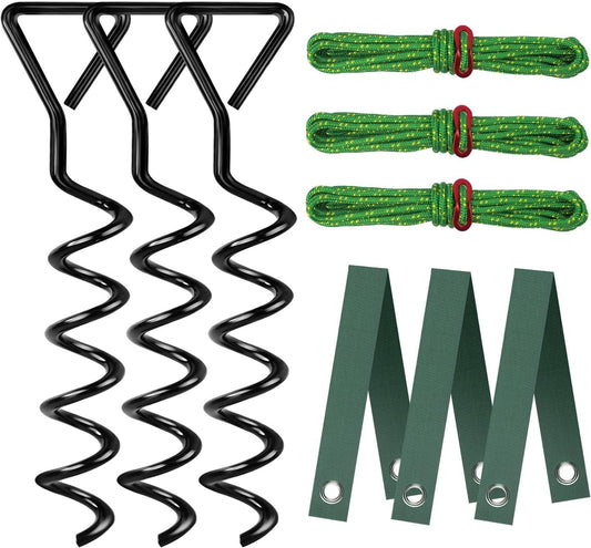 Tree Stake Kit, Heavy Duty Spiral Tree Stakes and Supports for Straightening Leaning or Young Trees, Protects from Harsh Weather