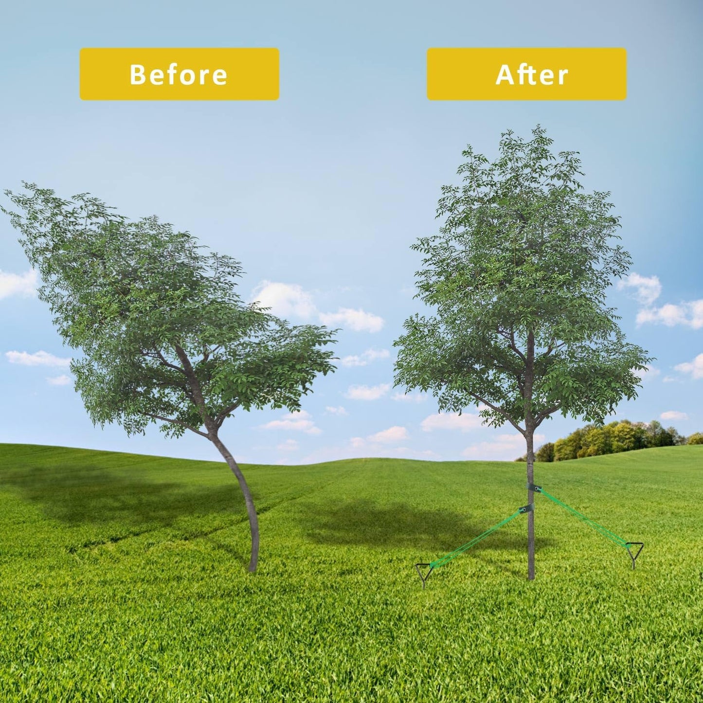 Tree Stake Kit, Heavy Duty Spiral Tree Stakes and Supports for Straightening Leaning or Young Trees, Protects from Harsh Weather