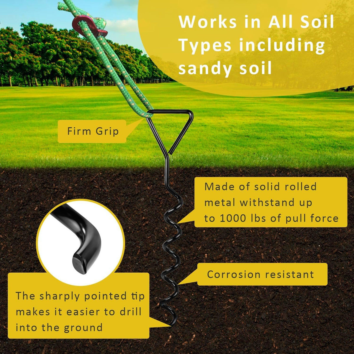 Tree Stake Kit, Heavy Duty Spiral Tree Stakes and Supports for Straightening Leaning or Young Trees, Protects from Harsh Weather