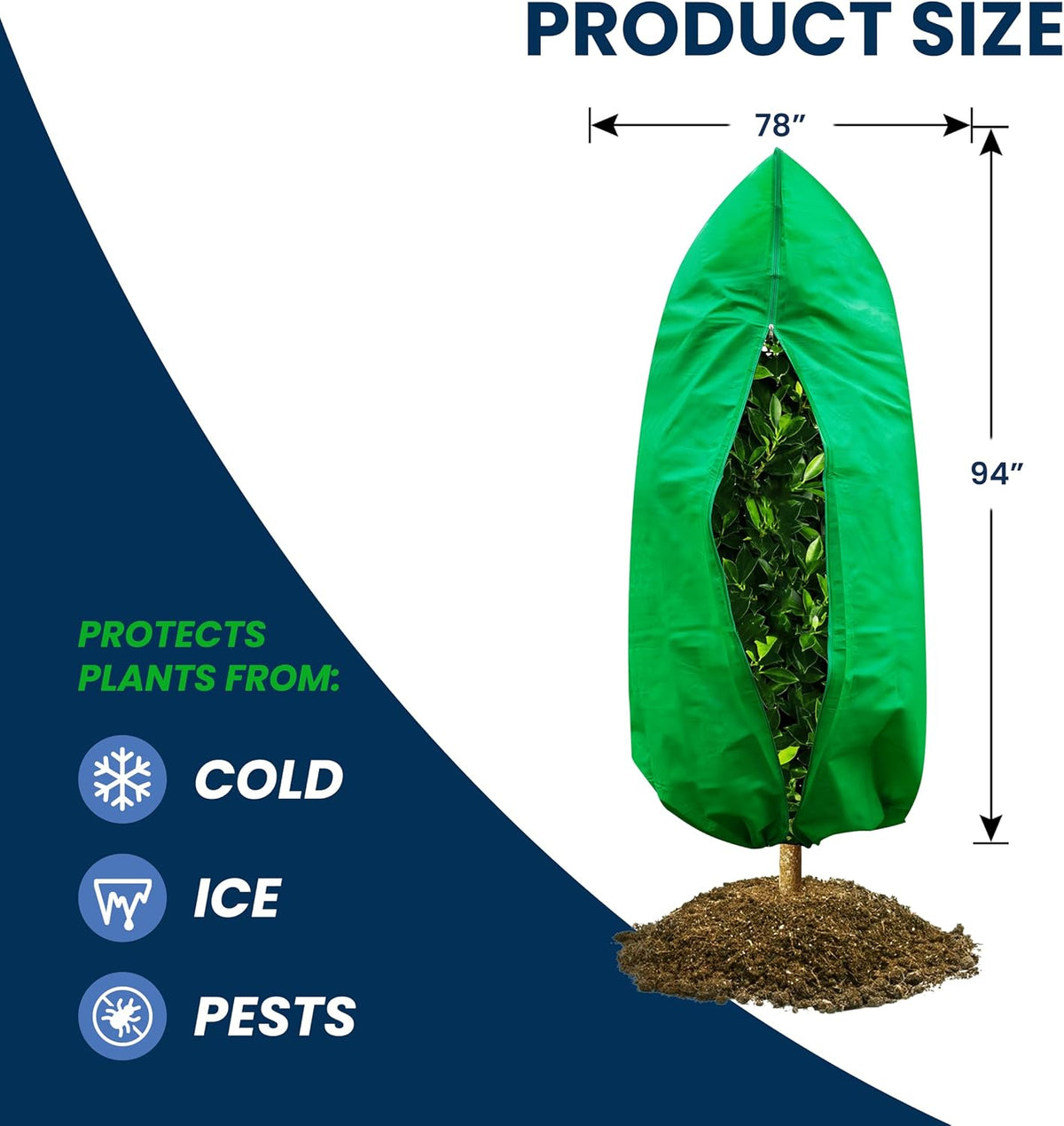 Plant Covers Freeze Protection, 78"W x 94"H Frost Cloths for Outdoor Plants & Fruit Trees with Zipper and Drawstring, Thick Winter Plant Covers - Tree Frost Blankets for Shrubs