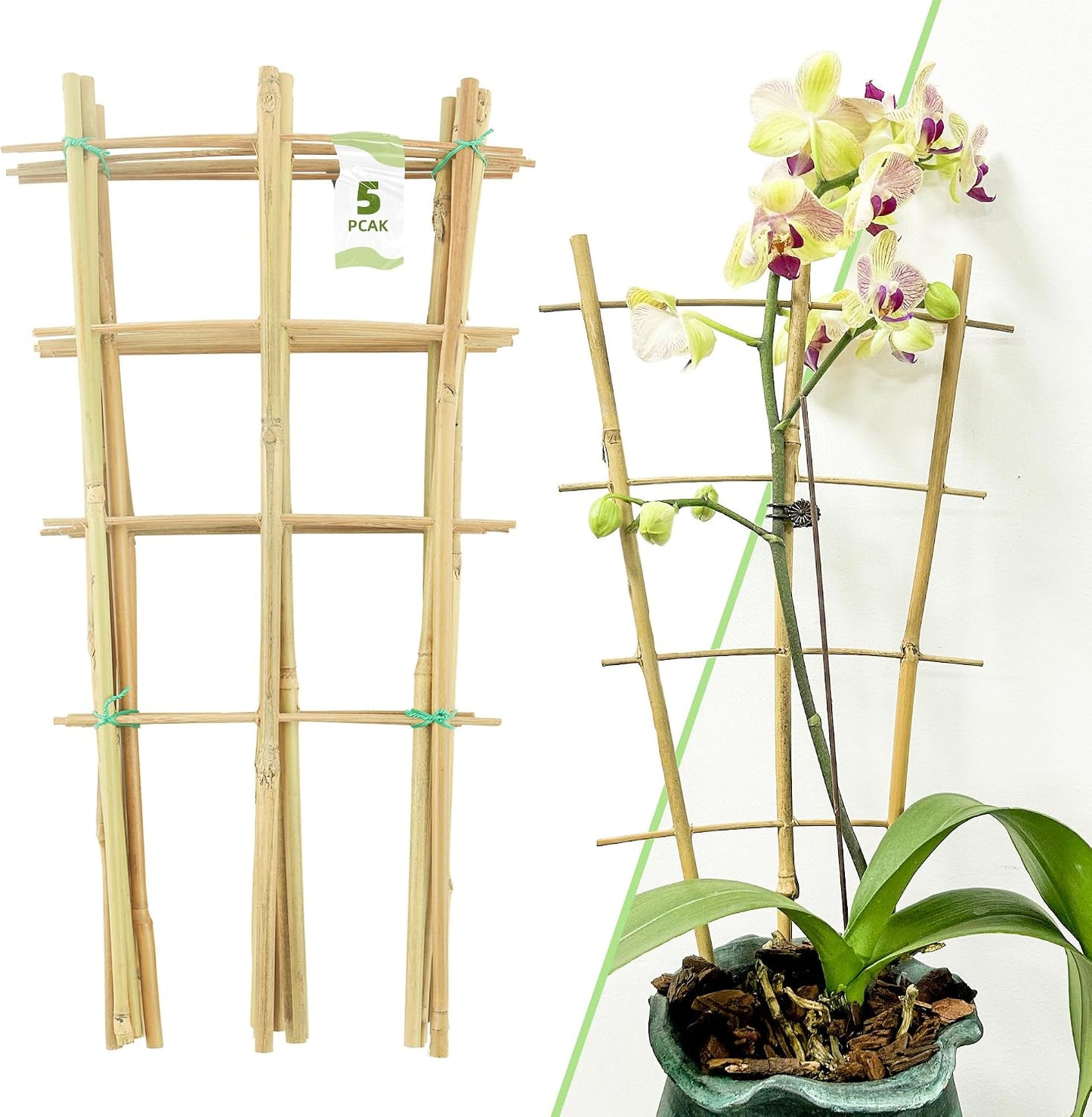 10 Pack Bamboo Trellis for Climbing Plants 16" Natural Garden Ladder Trellis, Fan -Shaped Plant Support Trellis for Potted Plant Decor