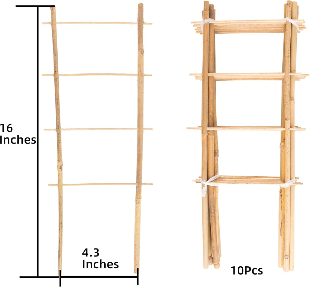 10 Pack Bamboo Trellis for Climbing Plants 16" Natural Garden Ladder Trellis, Fan -Shaped Plant Support Trellis for Potted Plant Decor