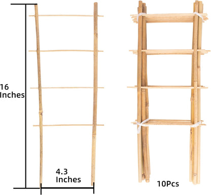 10 Pack Bamboo Trellis for Climbing Plants 16" Natural Garden Ladder Trellis, Fan -Shaped Plant Support Trellis for Potted Plant Decor