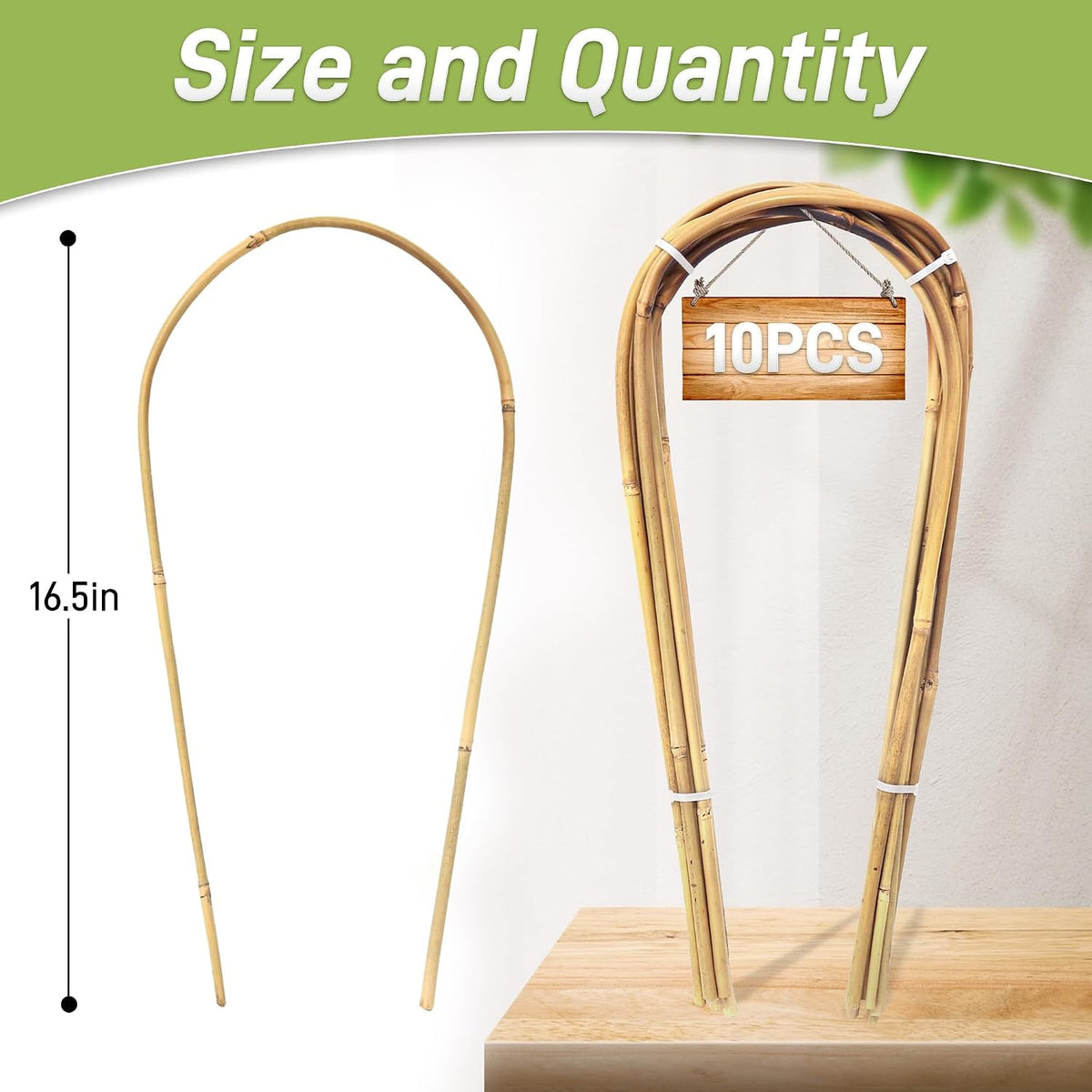 10 Pack Bamboo Trellis for Climbing Plants 16" Natural Garden Ladder Trellis, Fan -Shaped Plant Support Trellis for Potted Plant Decor