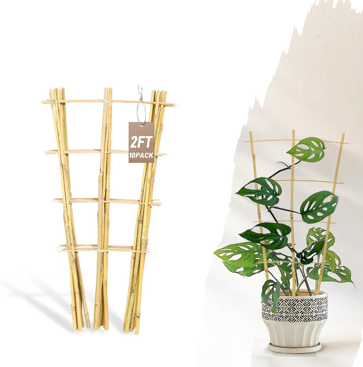 10 Pack Bamboo Trellis for Climbing Plants 16" Natural Garden Ladder Trellis, Fan -Shaped Plant Support Trellis for Potted Plant Decor