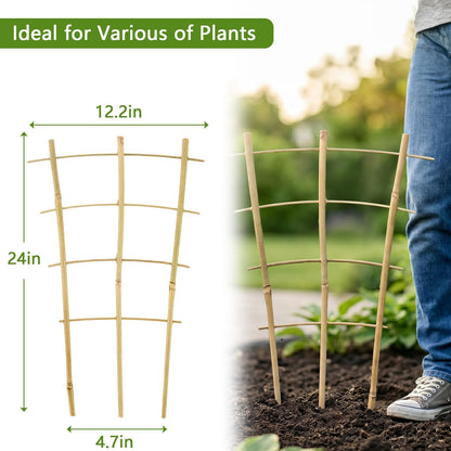 10 Pack Bamboo Trellis for Climbing Plants 16" Natural Garden Ladder Trellis, Fan -Shaped Plant Support Trellis for Potted Plant Decor