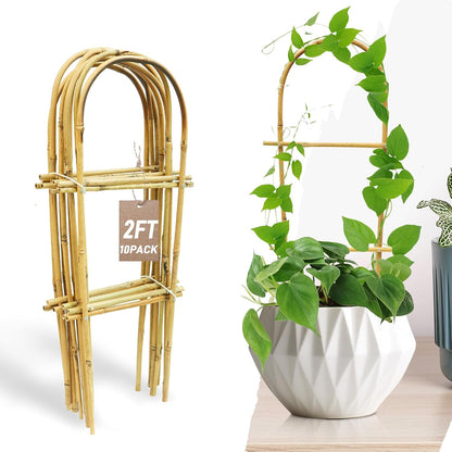 10 Pack Bamboo Trellis for Climbing Plants 16" Natural Garden Ladder Trellis, Fan -Shaped Plant Support Trellis for Potted Plant Decor