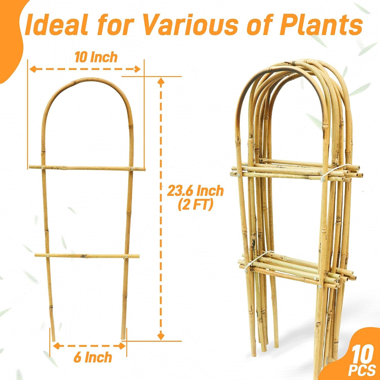 10 Pack Bamboo Trellis for Climbing Plants 16" Natural Garden Ladder Trellis, Fan -Shaped Plant Support Trellis for Potted Plant Decor