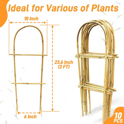 10 Pack Bamboo Trellis for Climbing Plants 16" Natural Garden Ladder Trellis, Fan -Shaped Plant Support Trellis for Potted Plant Decor