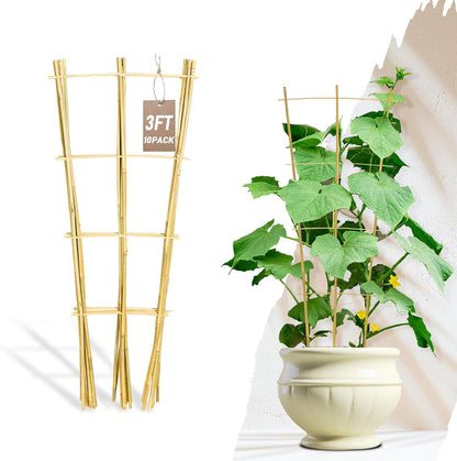 10 Pack Bamboo Trellis for Climbing Plants 16" Natural Garden Ladder Trellis, Fan -Shaped Plant Support Trellis for Potted Plant Decor