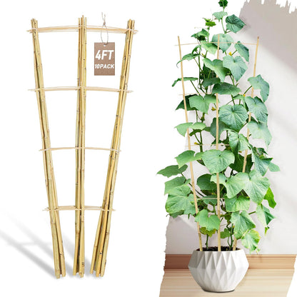 10 Pack Bamboo Trellis for Climbing Plants 16" Natural Garden Ladder Trellis, Fan -Shaped Plant Support Trellis for Potted Plant Decor