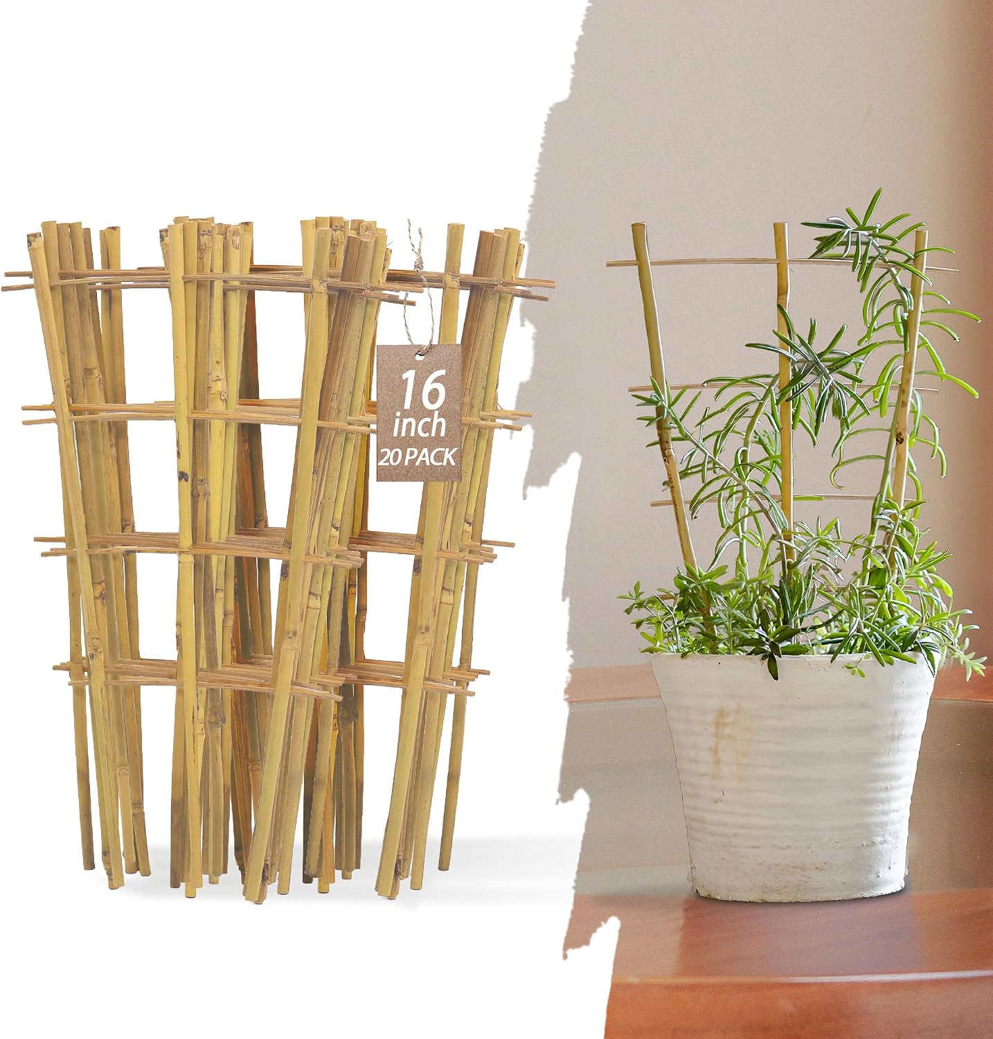 10 Pack Bamboo Trellis for Climbing Plants 16" Natural Garden Ladder Trellis, Fan -Shaped Plant Support Trellis for Potted Plant Decor