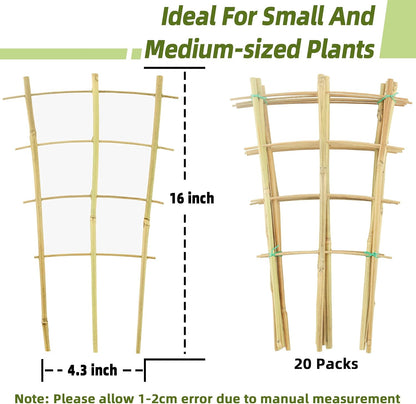 10 Pack Bamboo Trellis for Climbing Plants 16" Natural Garden Ladder Trellis, Fan -Shaped Plant Support Trellis for Potted Plant Decor