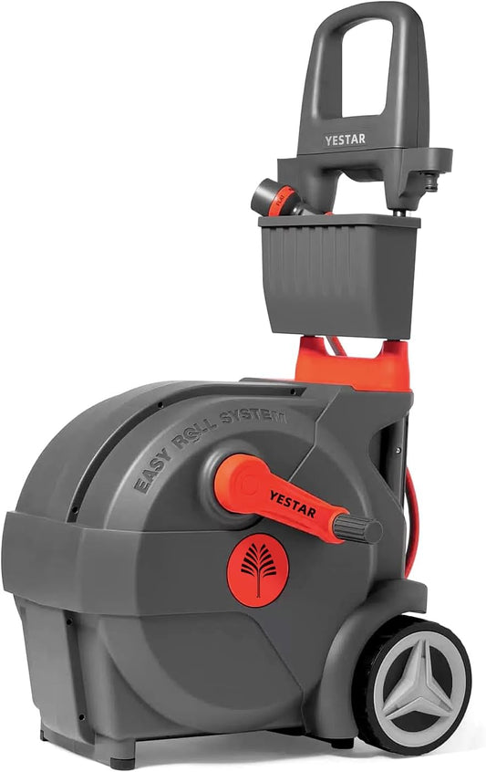 Hand-Crank Hose Reel 1/2" x 130ft, Heavy Duty Water Hose Reel, Removable, Any Length Lock, Hand Crank Effortless Rewind System, 4-Pattern Nozzle