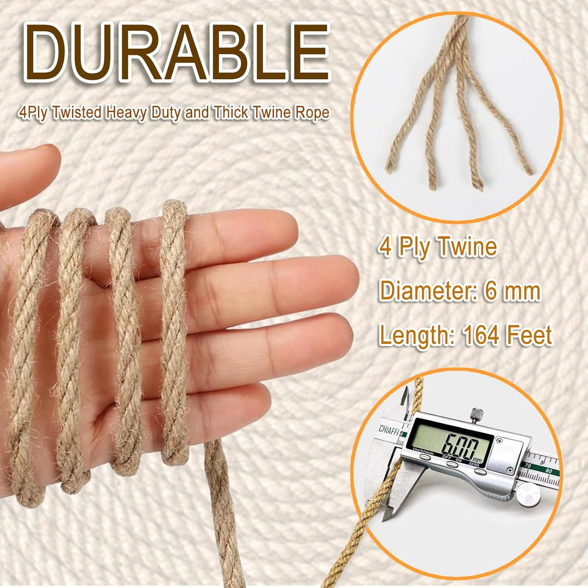 656 Feet 3Ply Jute Twine String, 2mm Natural Brown Thick Twine Rope for Crafts, Gardening, Tomato, Climbing Plant, Tie Floristry, Gift Wrapping Packing, Christmas, Wedding Decor
