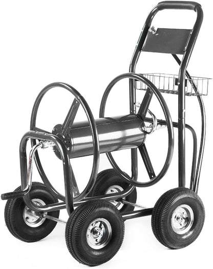 Hose Reel Cart, Hose Cart with Wheels, Water Hose Reel Cart Hose Reels for Outside, 300-Feet Hose Capacity, Grey