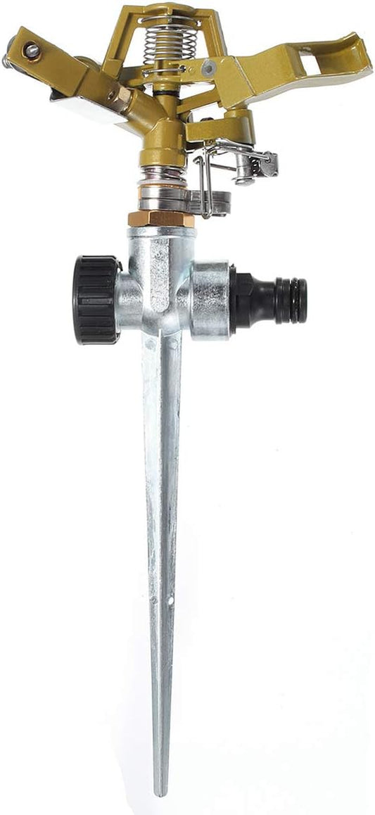 Impact Sprinklers for Yard, 360 Degree Rotating Adjustable Heavy Duty Pulsating Water Sprinkler Head with Aluminum Alloy Spike Base, for Lawn Patio Garden