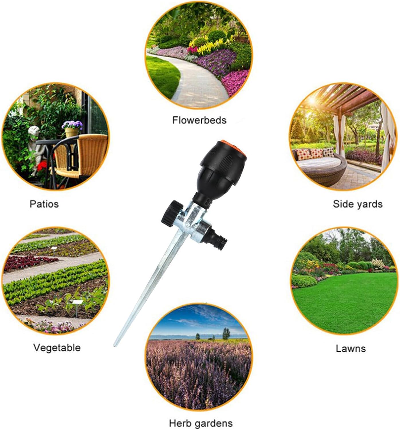 Impact Sprinklers for Yard, 360 Degree Rotating Adjustable Heavy Duty Pulsating Water Sprinkler Head with Aluminum Alloy Spike Base, for Lawn Patio Garden