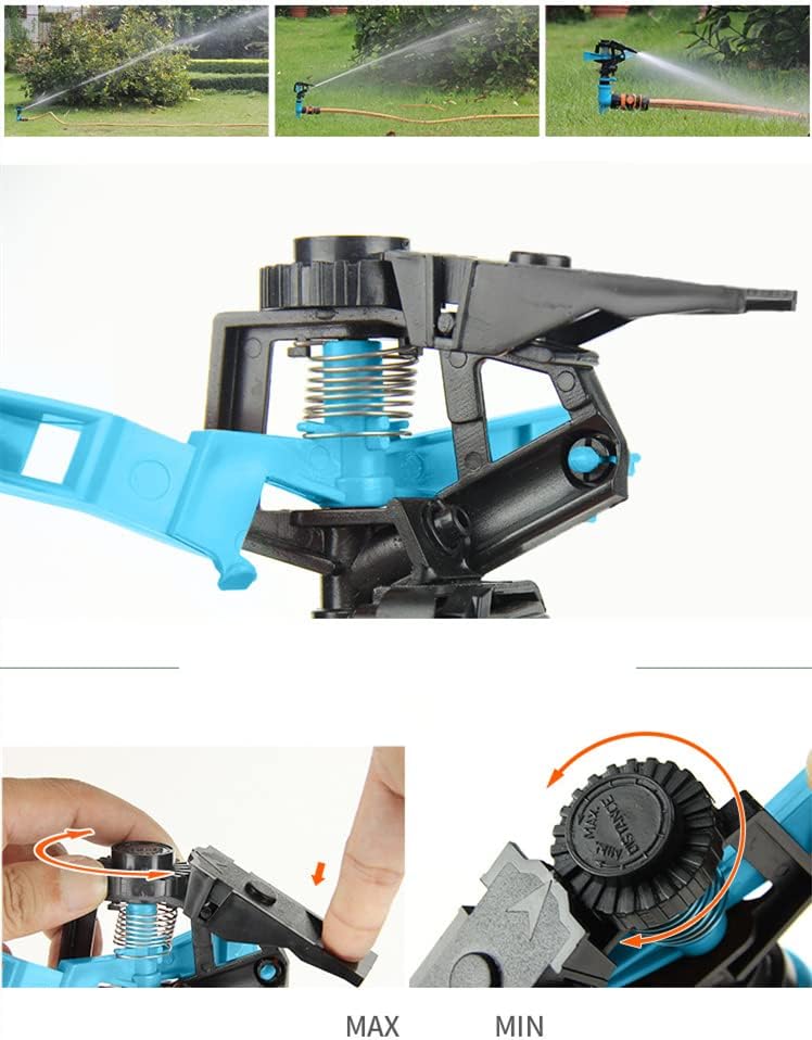Impact Sprinklers for Yard, 360 Degree Rotating Adjustable Heavy Duty Pulsating Water Sprinkler Head with Aluminum Alloy Spike Base, for Lawn Patio Garden