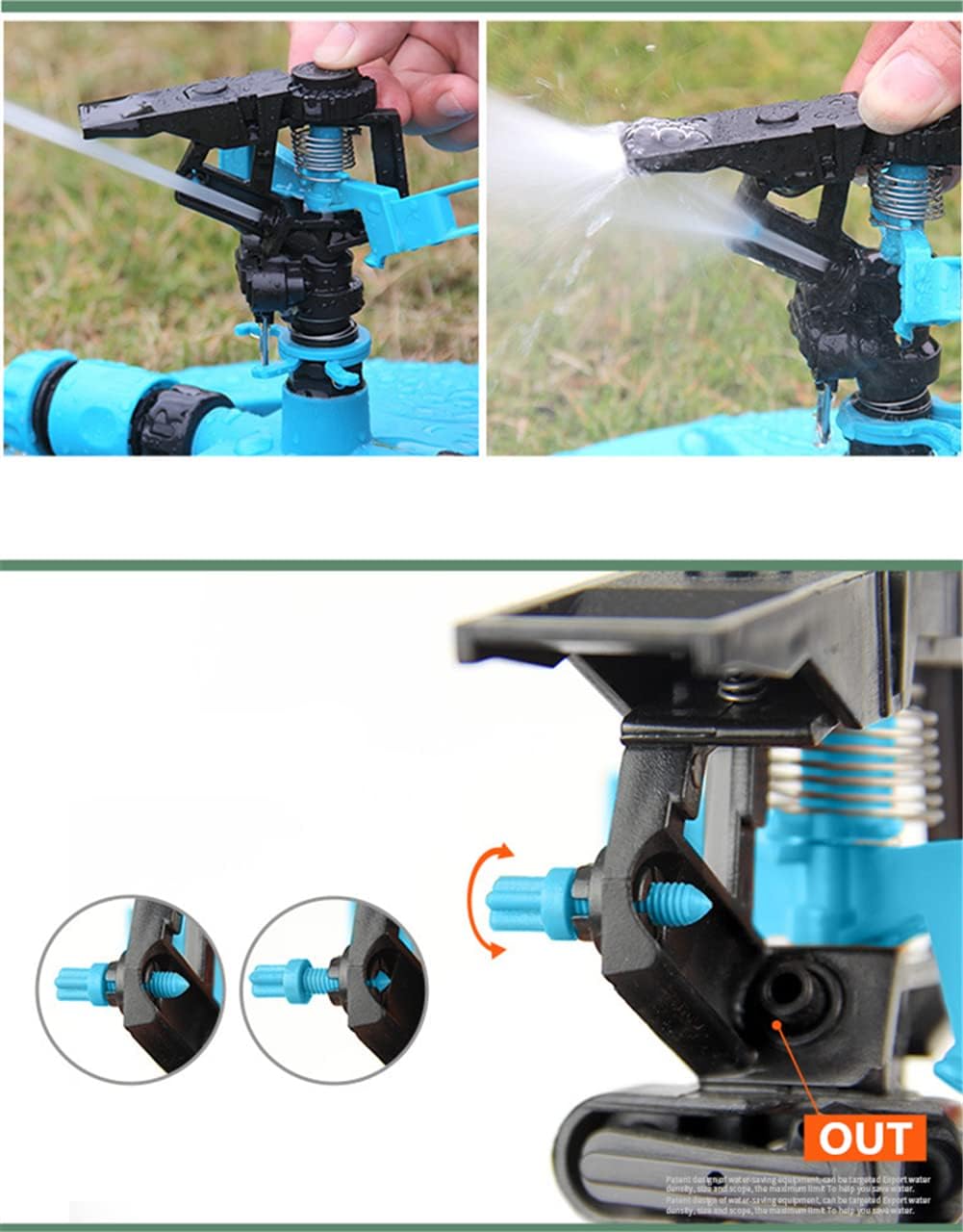 Impact Sprinklers for Yard, 360 Degree Rotating Adjustable Heavy Duty Pulsating Water Sprinkler Head with Aluminum Alloy Spike Base, for Lawn Patio Garden