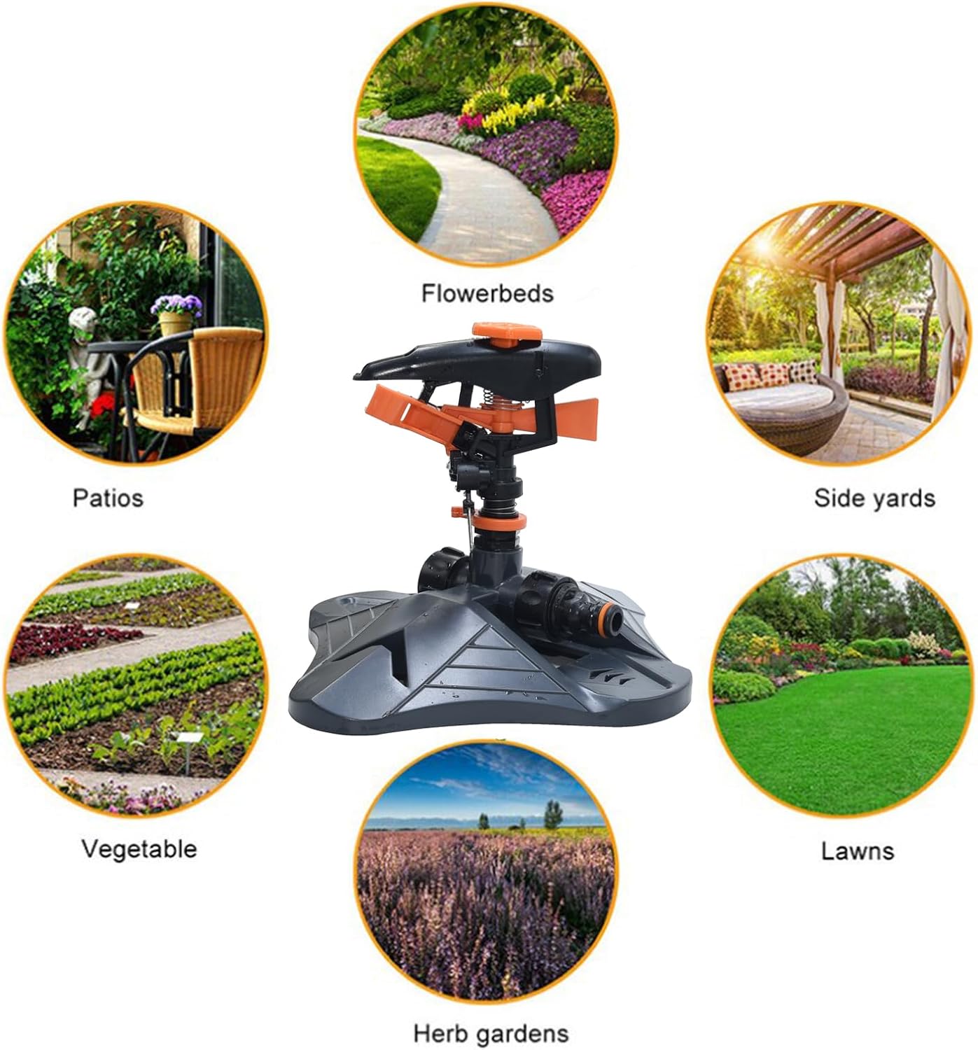 Impact Sprinklers for Yard, 360 Degree Rotating Adjustable Heavy Duty Pulsating Water Sprinkler Head with Aluminum Alloy Spike Base, for Lawn Patio Garden