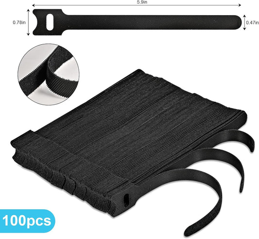 100 Pcs 6-Inch Reusable Hook and Loop Ties: Versatile Cable Management Solution & Ideal Gardening Fasteners - Dual-use Cord Wraps & Plant Ties
