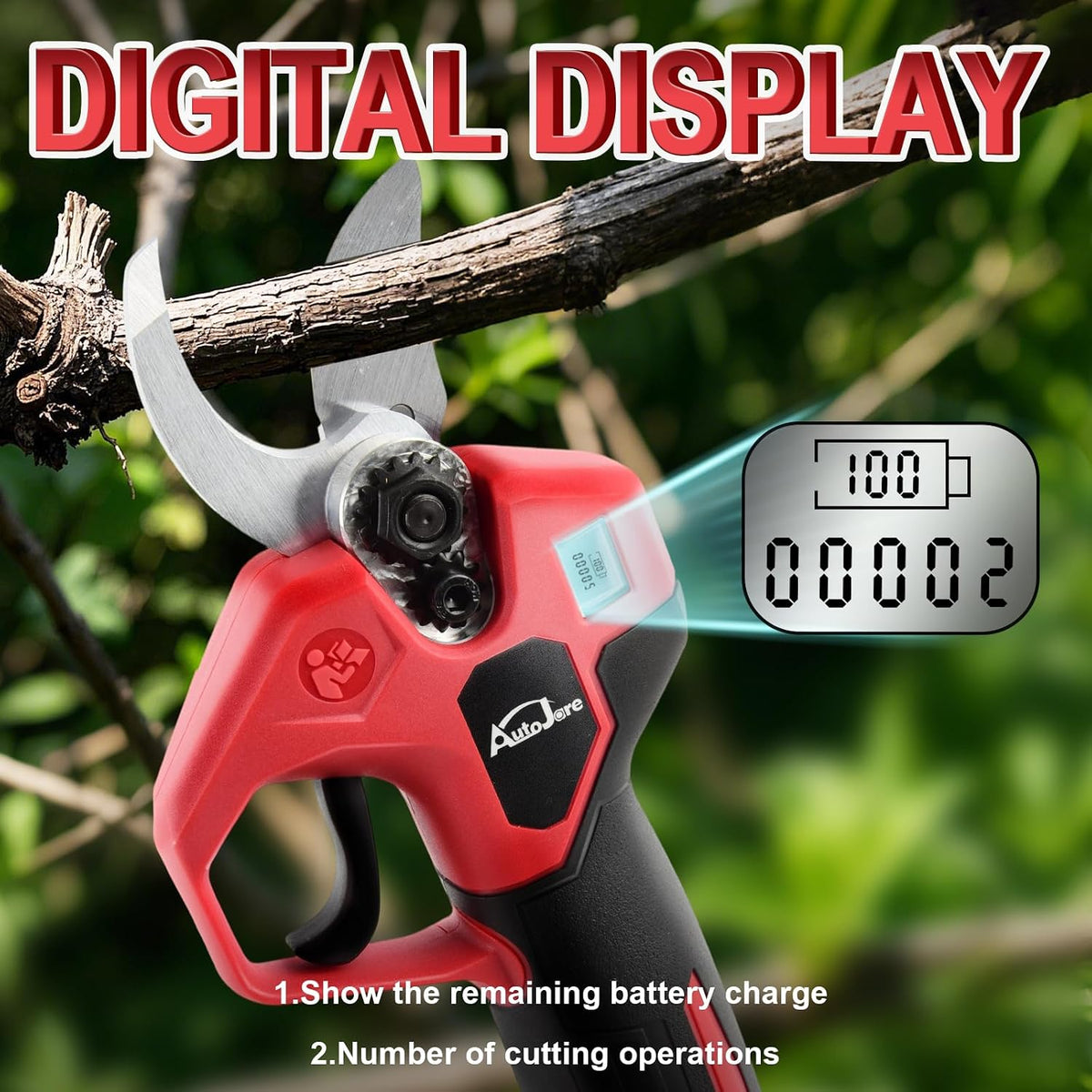Electric Pruning Shears 0.8-1.2 Inch Brushless Cordless Shears Compatible with Milwaukee 18V Battery (NO Battery) with LCD Display SK5 Steel Blades for Gardening
