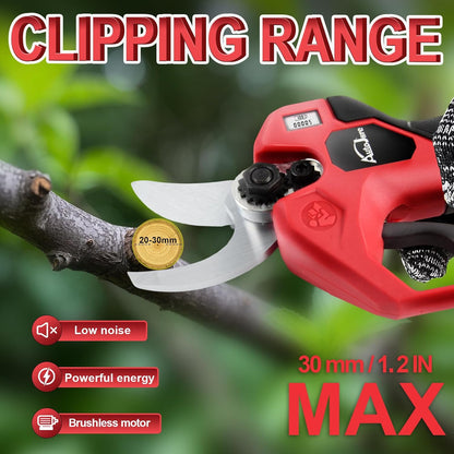 Electric Pruning Shears 0.8-1.2 Inch Brushless Cordless Shears Compatible with Milwaukee 18V Battery (NO Battery) with LCD Display SK5 Steel Blades for Gardening