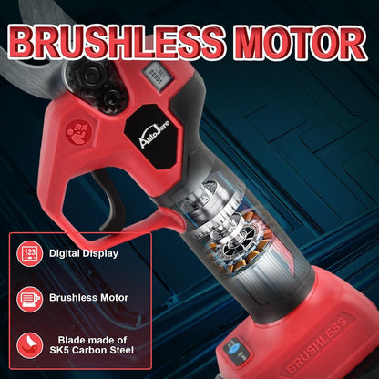 Electric Pruning Shears 0.8-1.2 Inch Brushless Cordless Shears Compatible with Milwaukee 18V Battery (NO Battery) with LCD Display SK5 Steel Blades for Gardening