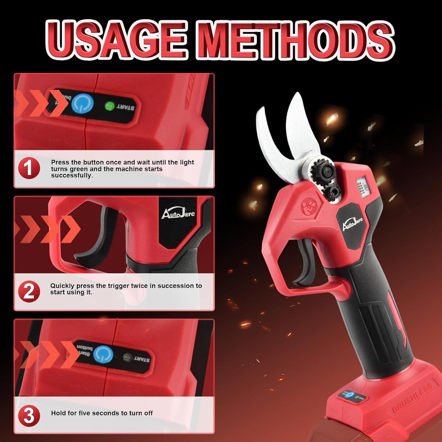 Electric Pruning Shears 0.8-1.2 Inch Brushless Cordless Shears Compatible with Milwaukee 18V Battery (NO Battery) with LCD Display SK5 Steel Blades for Gardening