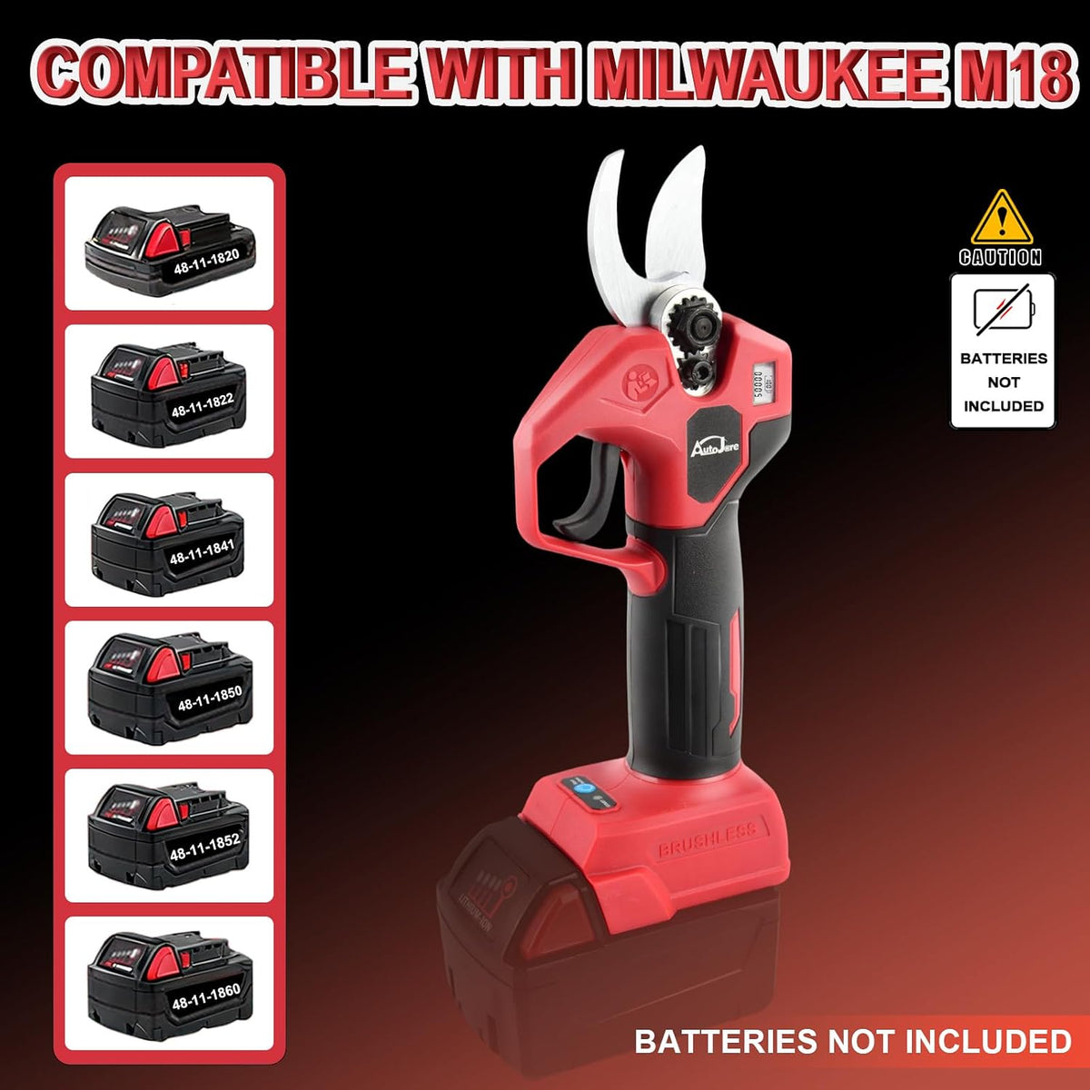 Electric Pruning Shears 0.8-1.2 Inch Brushless Cordless Shears Compatible with Milwaukee 18V Battery (NO Battery) with LCD Display SK5 Steel Blades for Gardening