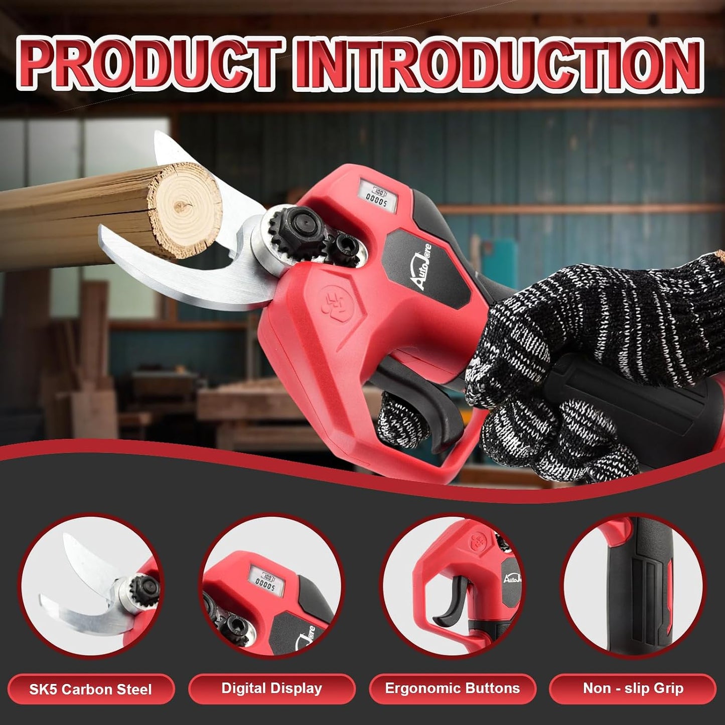 Electric Pruning Shears 0.8-1.2 Inch Brushless Cordless Shears Compatible with Milwaukee 18V Battery (NO Battery) with LCD Display SK5 Steel Blades for Gardening