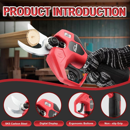 Electric Pruning Shears 0.8-1.2 Inch Brushless Cordless Shears Compatible with Milwaukee 18V Battery (NO Battery) with LCD Display SK5 Steel Blades for Gardening