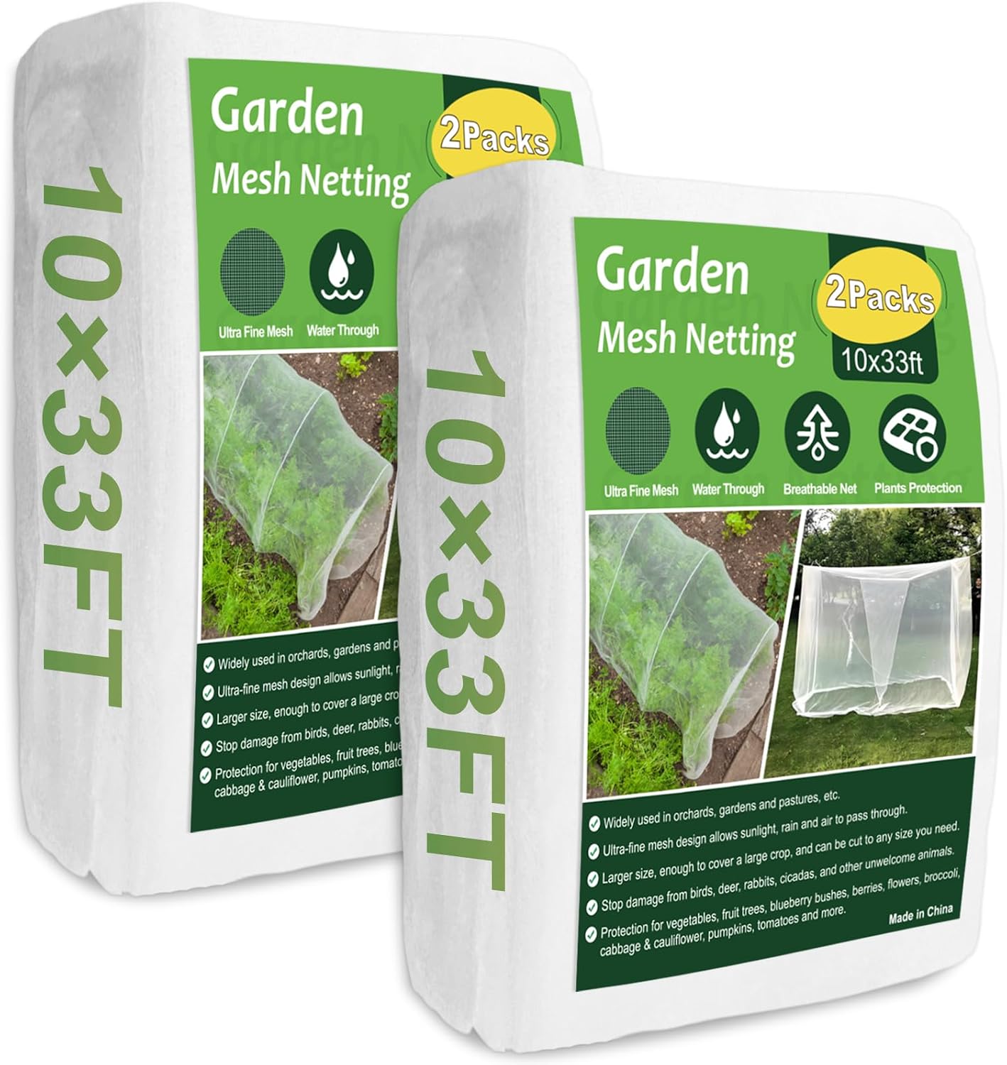 Garden Netting, 2 Pack 10x33FT Ultra Fine Mesh Insect Netting